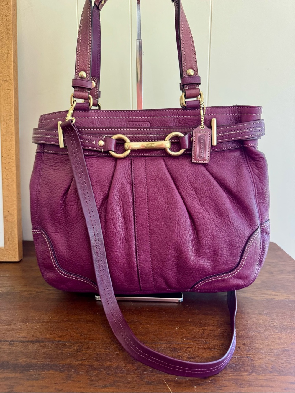 Coach Hamptons Belted Carryall Purple Pebbled Leather 12476 - EXCELLENT